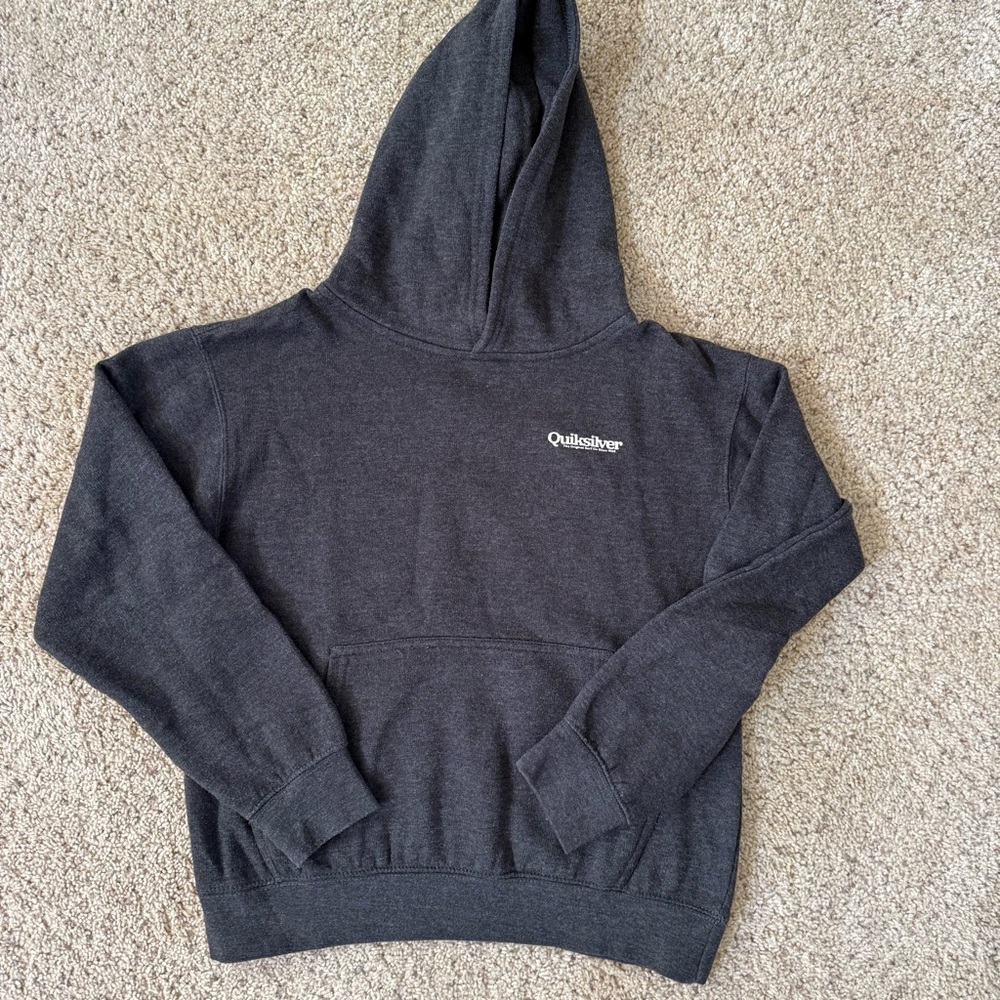 Quiksilver Charcoal Gray Pullover Hoodie with Small White Logo